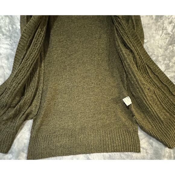 Karen Scott Open Front Cardigan Sweater Olive Green PM Petite Medium Knit Long - Picture 3 of 9